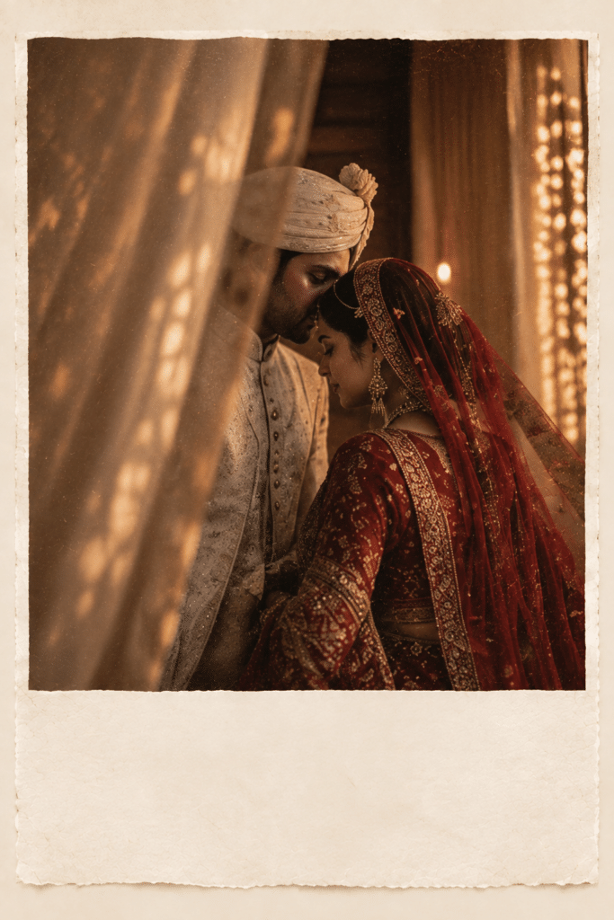 Polaroid of a bride leaning close to the groom — Frames in Pocket photo studio near me